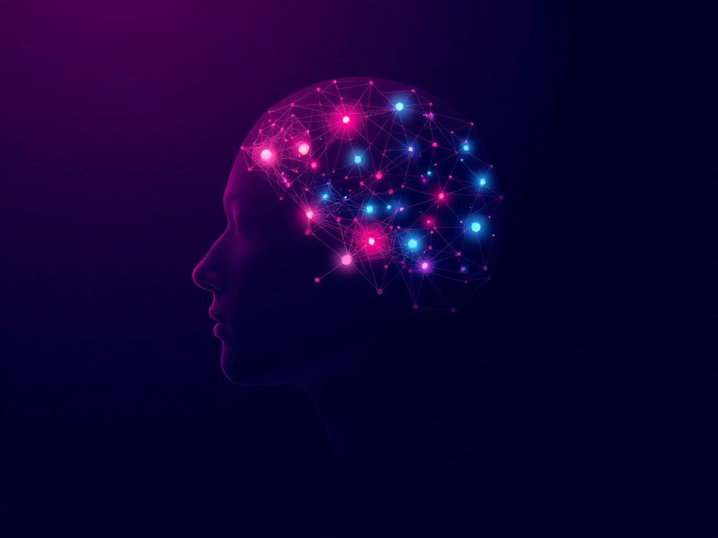 Profile silhouette with neural network nodes